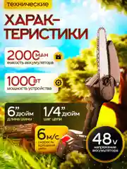 Аккумуляторная цепная мини пила ручная садовая 2 АКБ