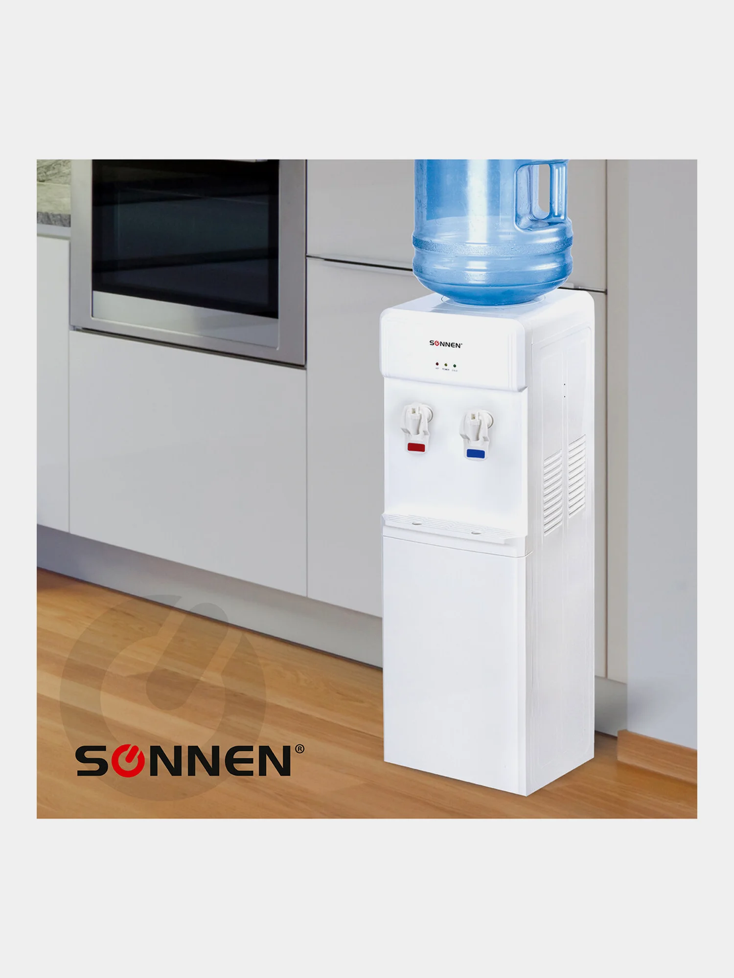 Кулер для воды SONNEN FS-01, напольный, НАГРЕВ/ОХЛАЖДЕНИЕ ЭЛЕКТРОННОЕ, 2 крана, белый