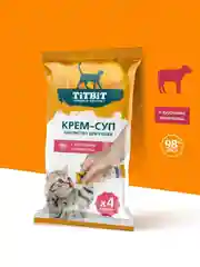 Крем-суп TiTBiT,  для кошек, с кусочками телятины, 4 упаковки по 10 г