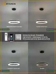 Управляемая потолочная люстра светодиодная с пультом Estares Stella ice 80W черный,20 кв.м