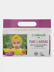 Детские влажные салфетки 0+ Synergetic "Алоэ вера и нежный хлопок", 8 упаковок по 10 штук