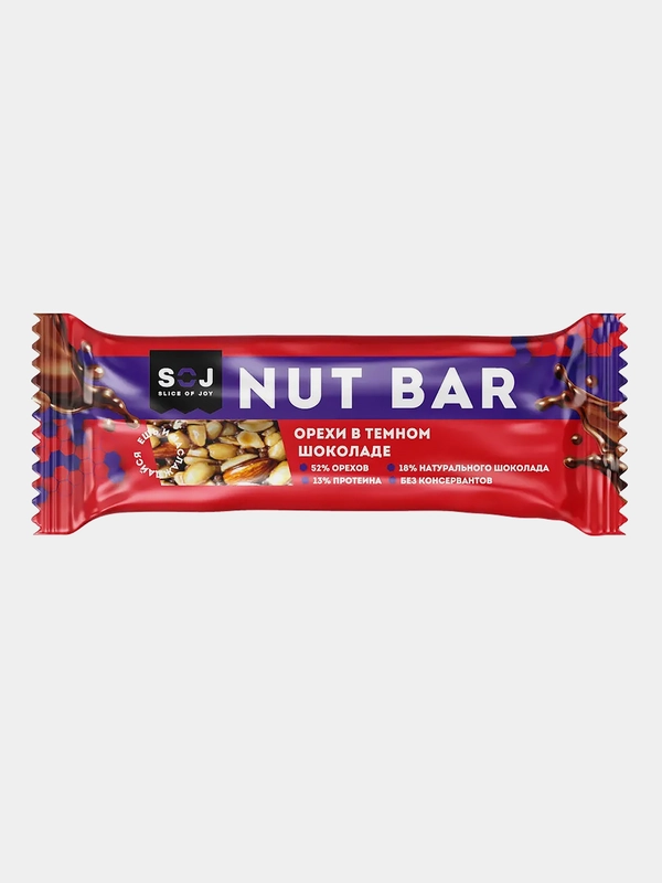 Ореховый батончик SOJ NUT BAR, со вкусом айриш-крим, в горьком шоколаде, 40 г