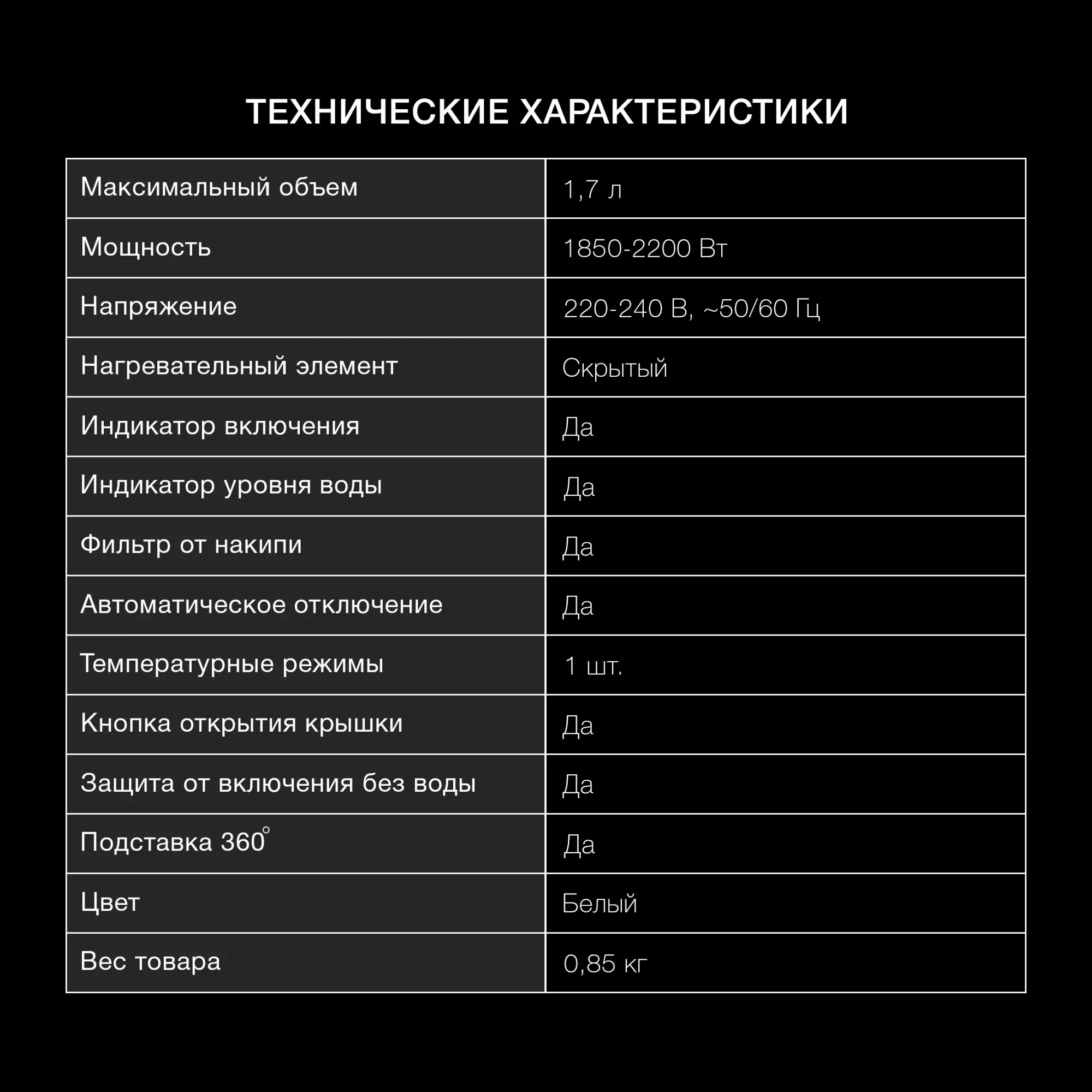 Чайник электрический Hyundai HYK-P2021, 1.7 л, 2200 Вт