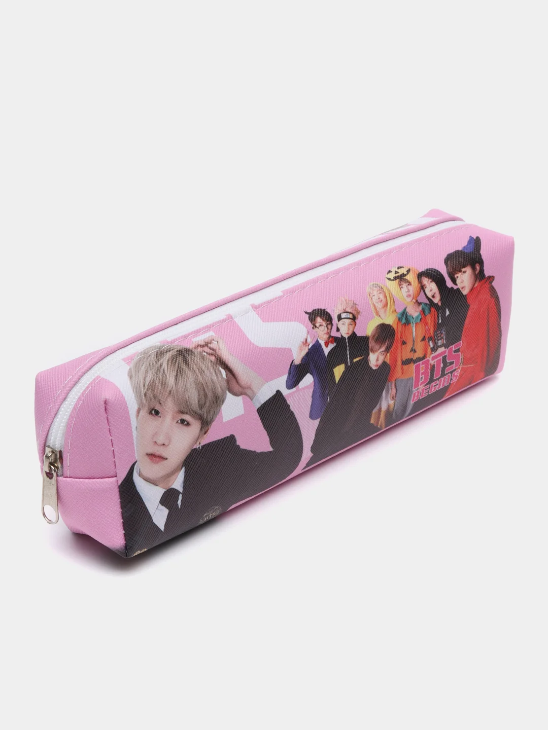 Розовый пенал школьный с молнией c BTS