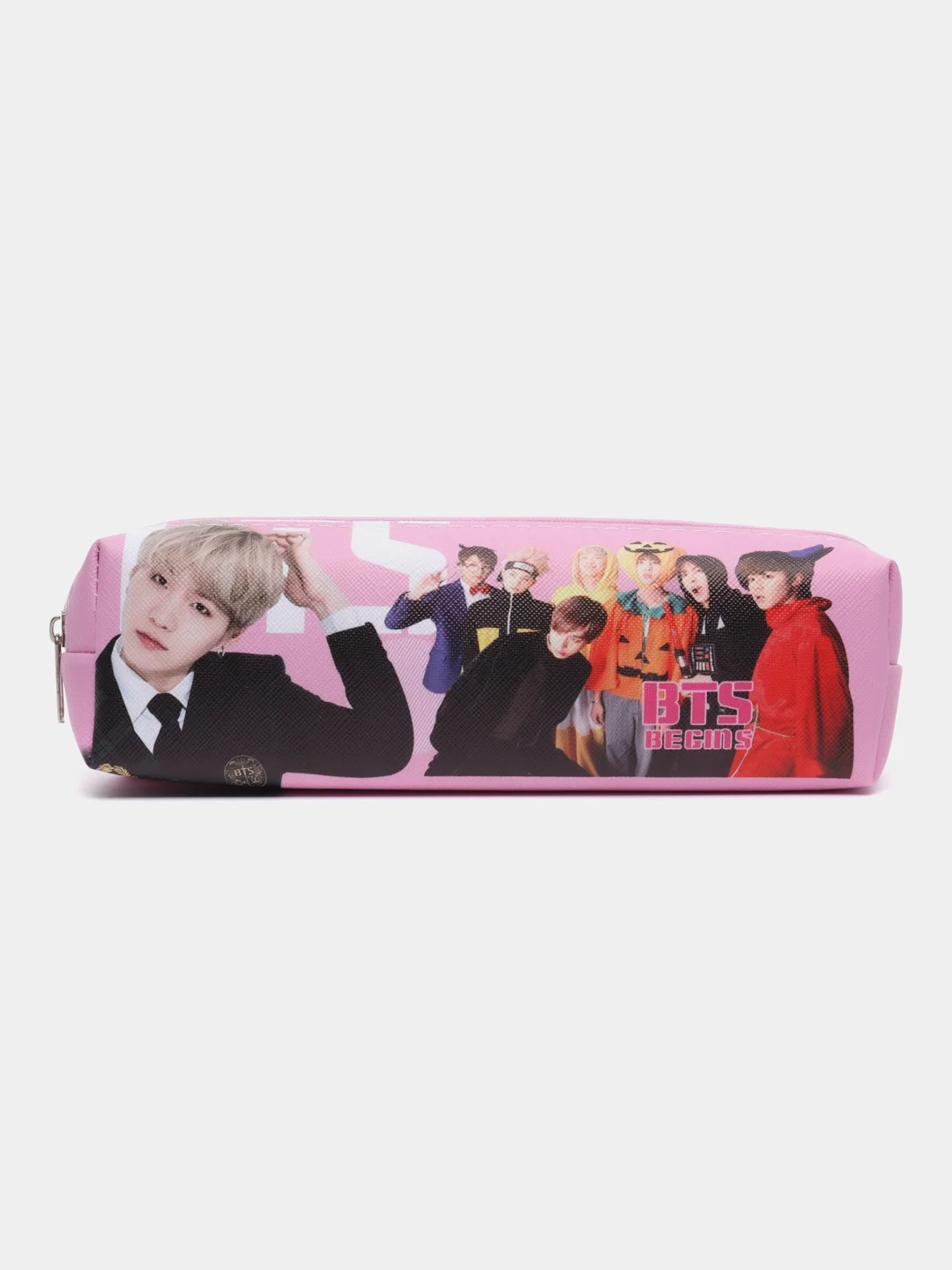 Розовый пенал школьный с молнией c BTS