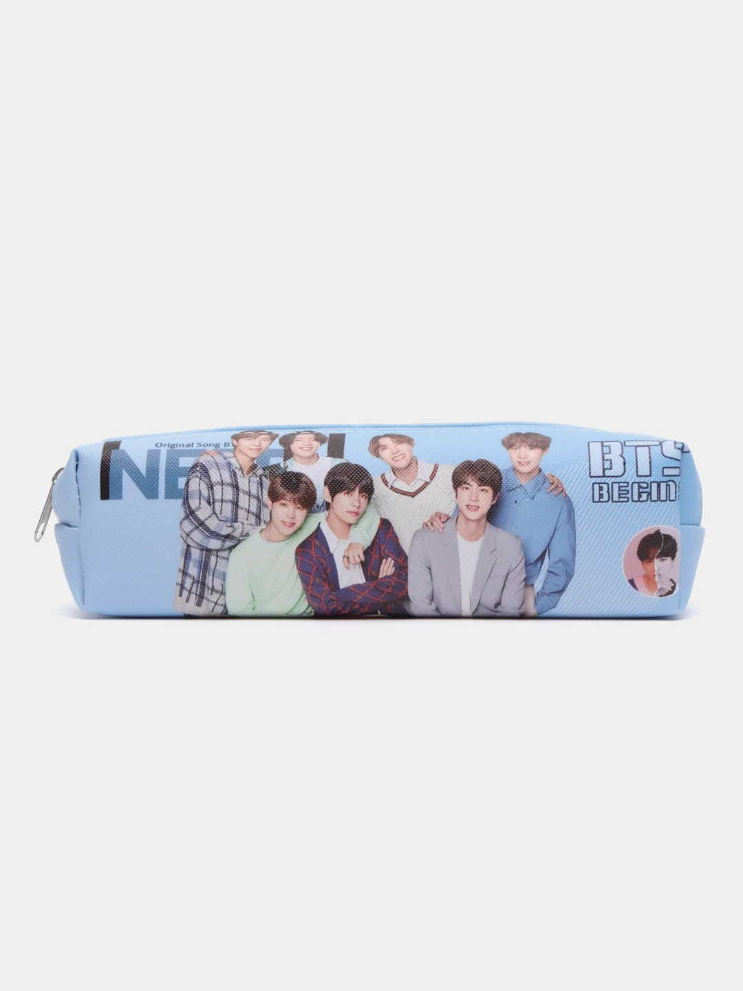 Голубой пенал школьный с молнией c BTS