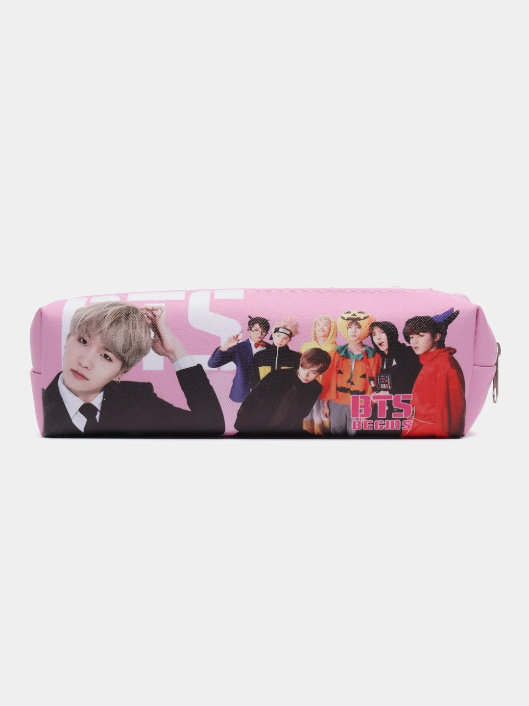 Розовый пенал школьный с молнией c BTS