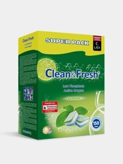 Таблетки для посудомоечной машины Clean&Fresh Всё в 1 не растворимая оболочка 150 штук