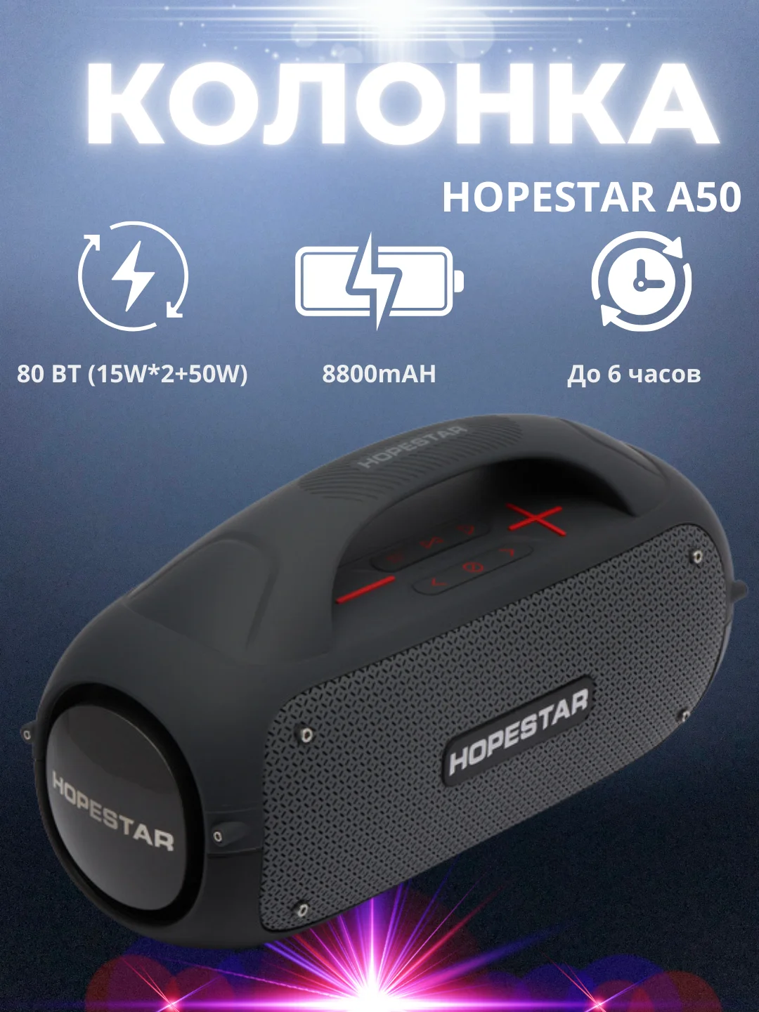 Серый портативная беспроводная колонка Hopestar A50, мощность 80W