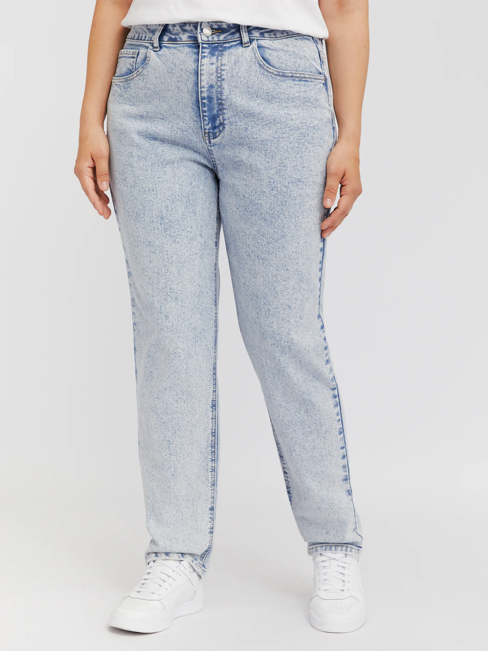 Голубой женские высокие джинсы Mom Comfort