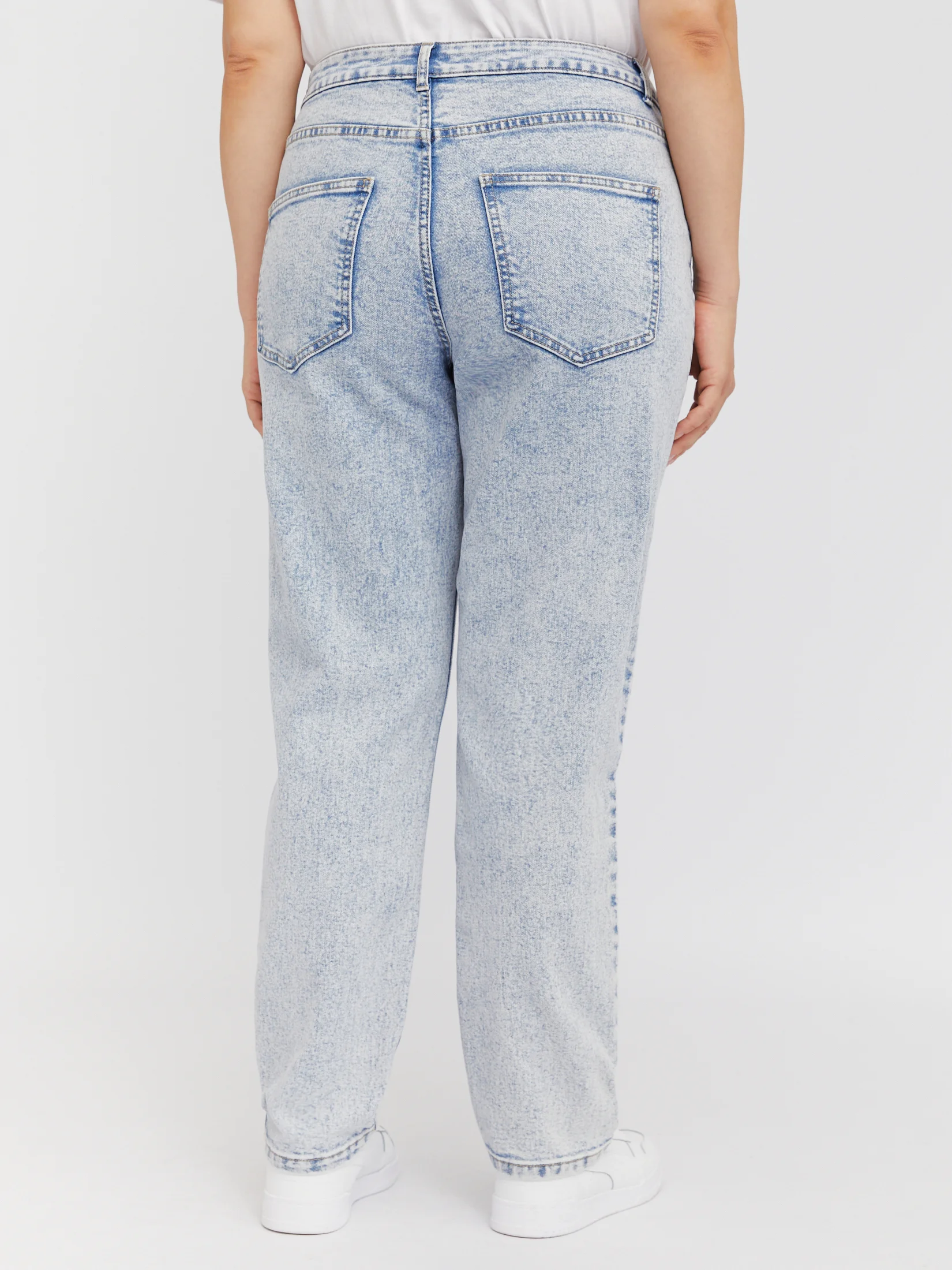 Голубой женские высокие джинсы Mom Comfort