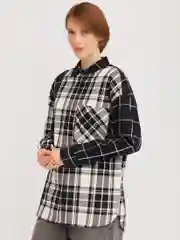 Черный женская рубашка в клетку хлопок фланель