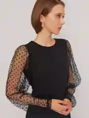 Черный женское платье мини акцентные рукава