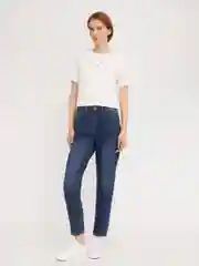 Синий женские высокие джинсы Mom Comfort