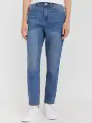 Синий женские высокие джинсы Mom Comfort