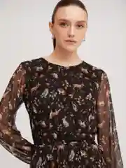 Черный женское платье миди, из сетки, с принтом