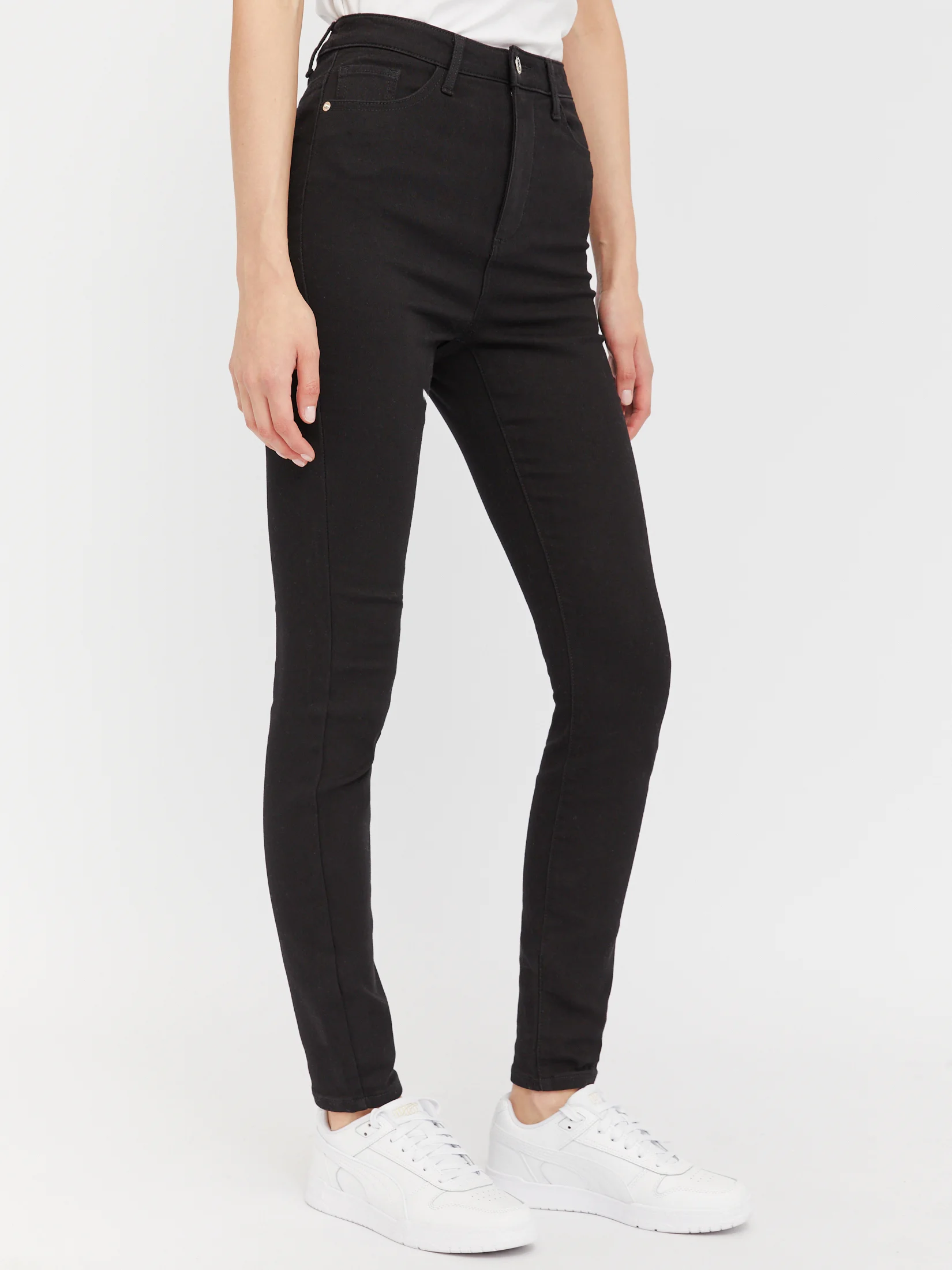 Черный женские джинсы Skinny, с высокой посадкой