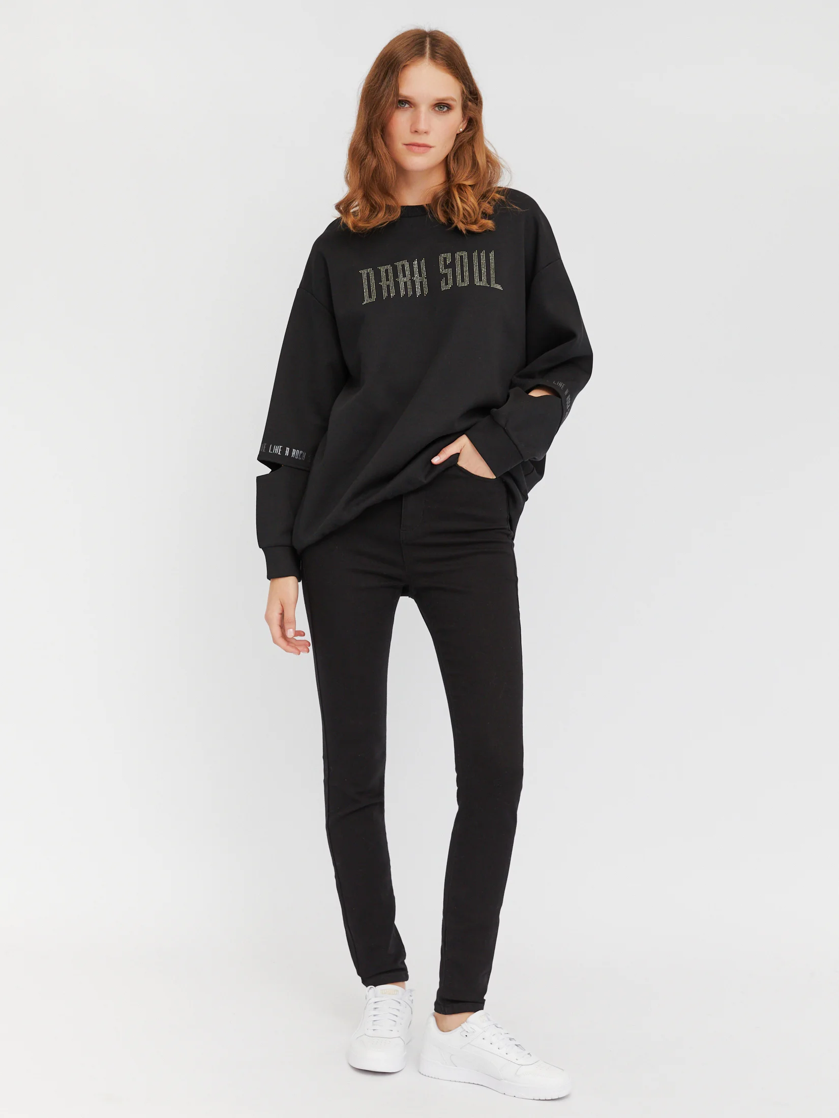 Черный женские джинсы Skinny, с высокой посадкой