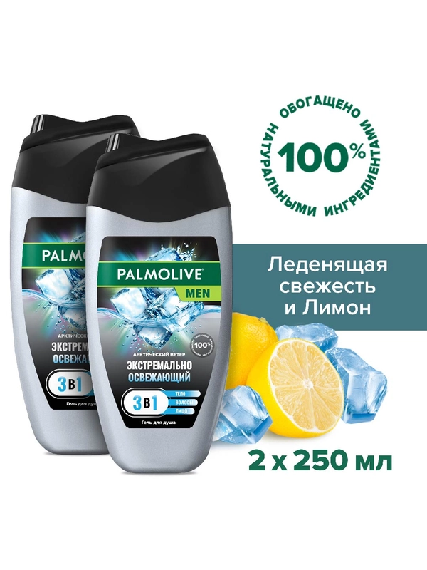 Гель для душа Palmolive MEN Арктический ветер 3 в 1 для тела, волос и лица, 250 мл, 2 шт