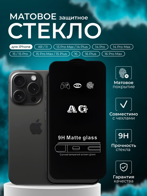Защитное стекло матовое для iPhone 11, XR, 13 Pro max, 15 Pro, 14 Pro Max, 16, 16 Pro Max