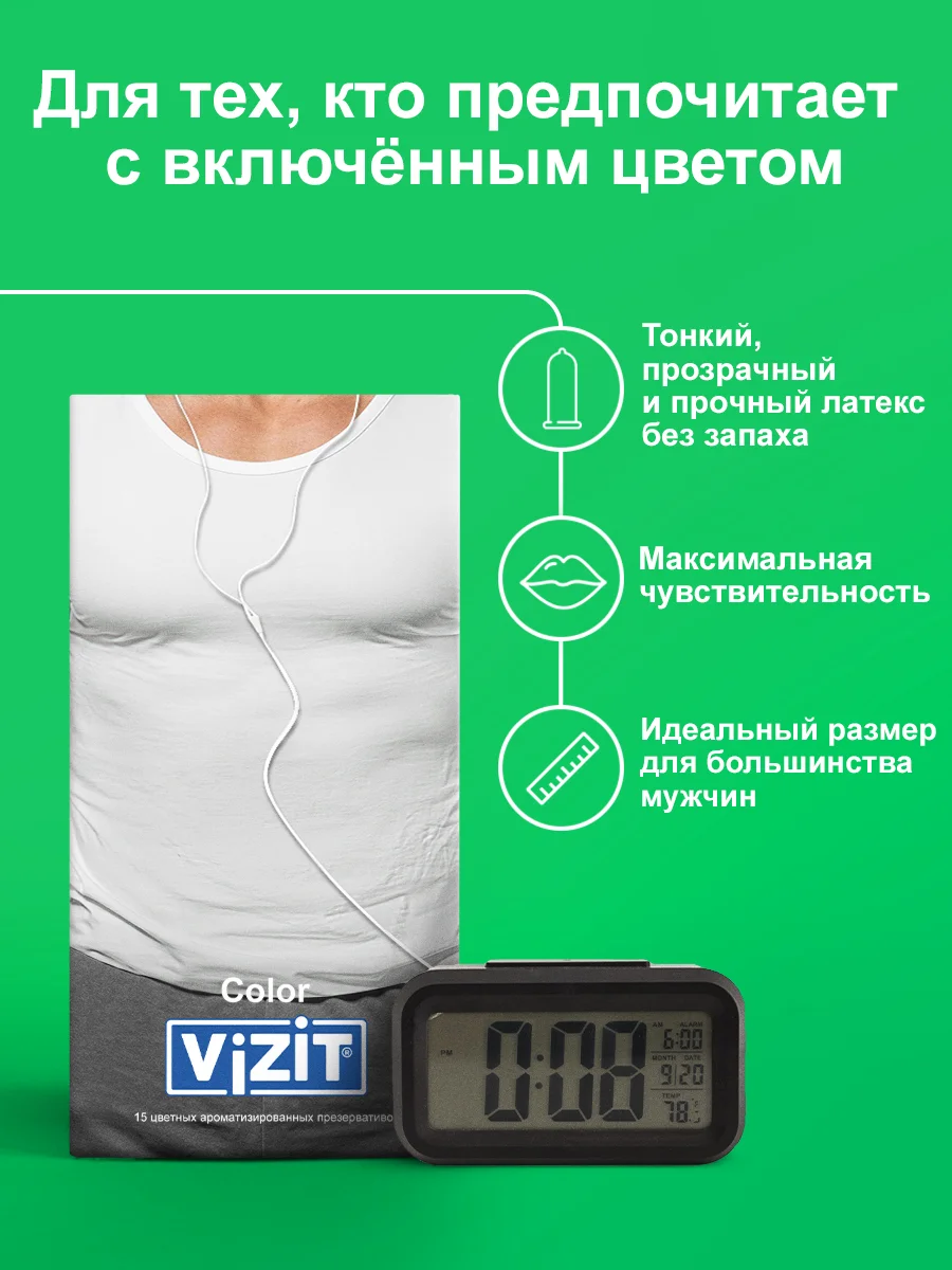 Презервативы Vizit цветные ароматизированные, 15 штук