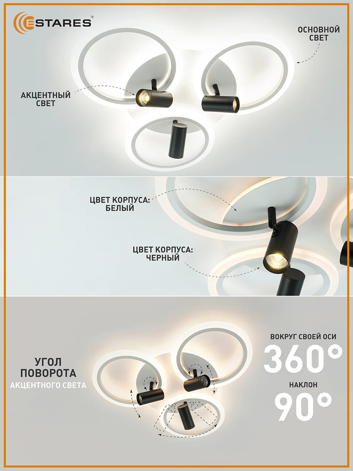 Управляемая потолочная люстра светодиодная с пультом Estares SONNE downlight 80W белая