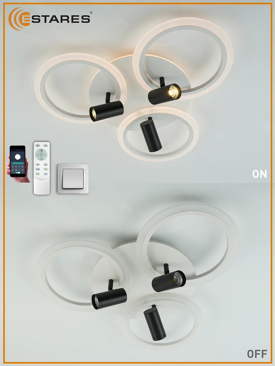 Управляемая потолочная люстра светодиодная с пультом Estares SONNE downlight 80W белая