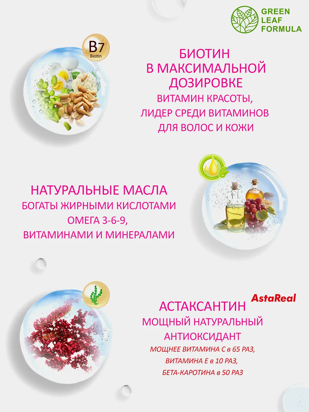 Витамины для женщин Green Leaf Formula ULTRA COMPLEX для кожи, волос и ногтей, 30 капсул