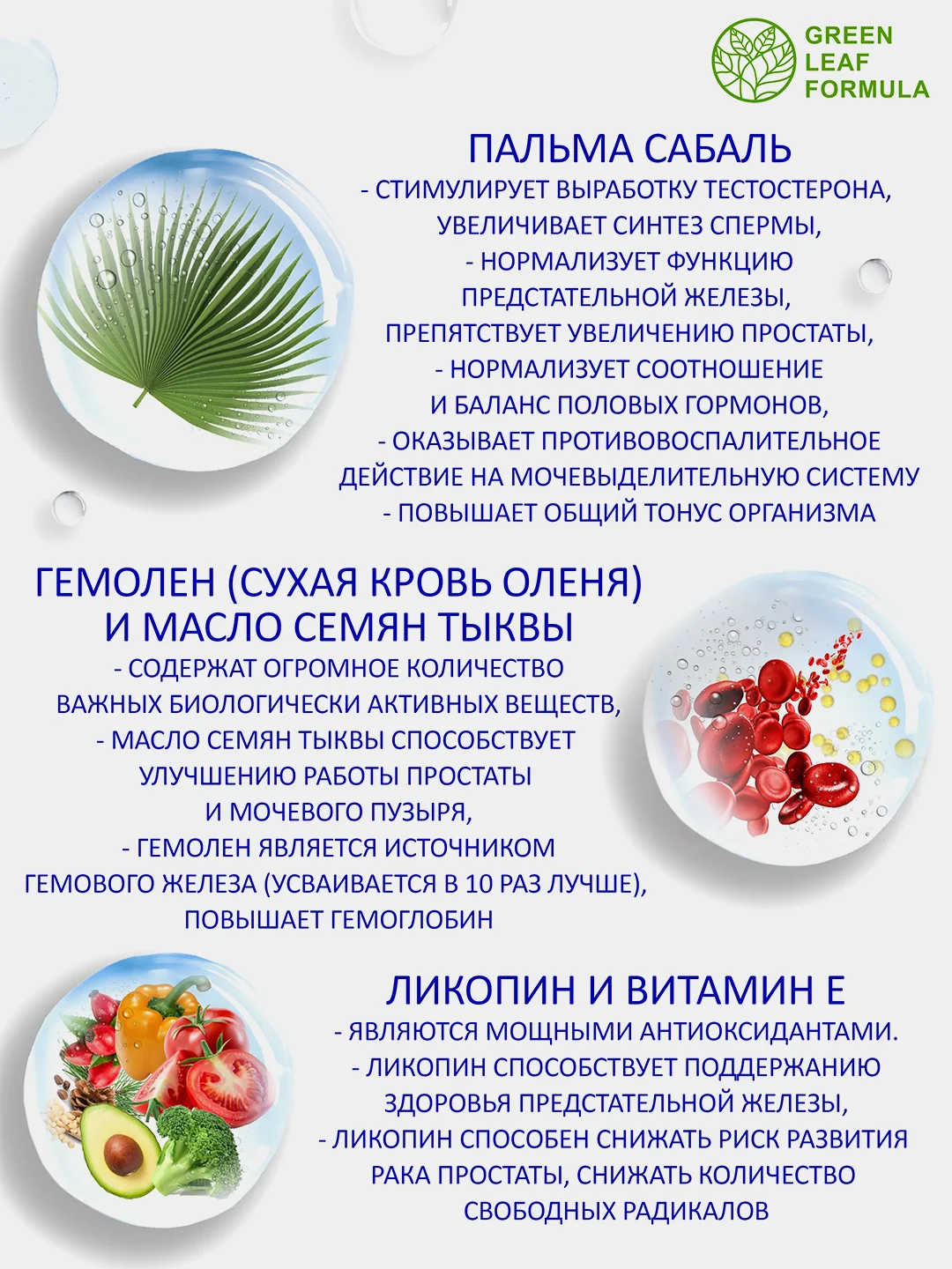 Витамины для мужчин Green Leaf Formula, повышение тестостерона, от простатита, 30 капсул