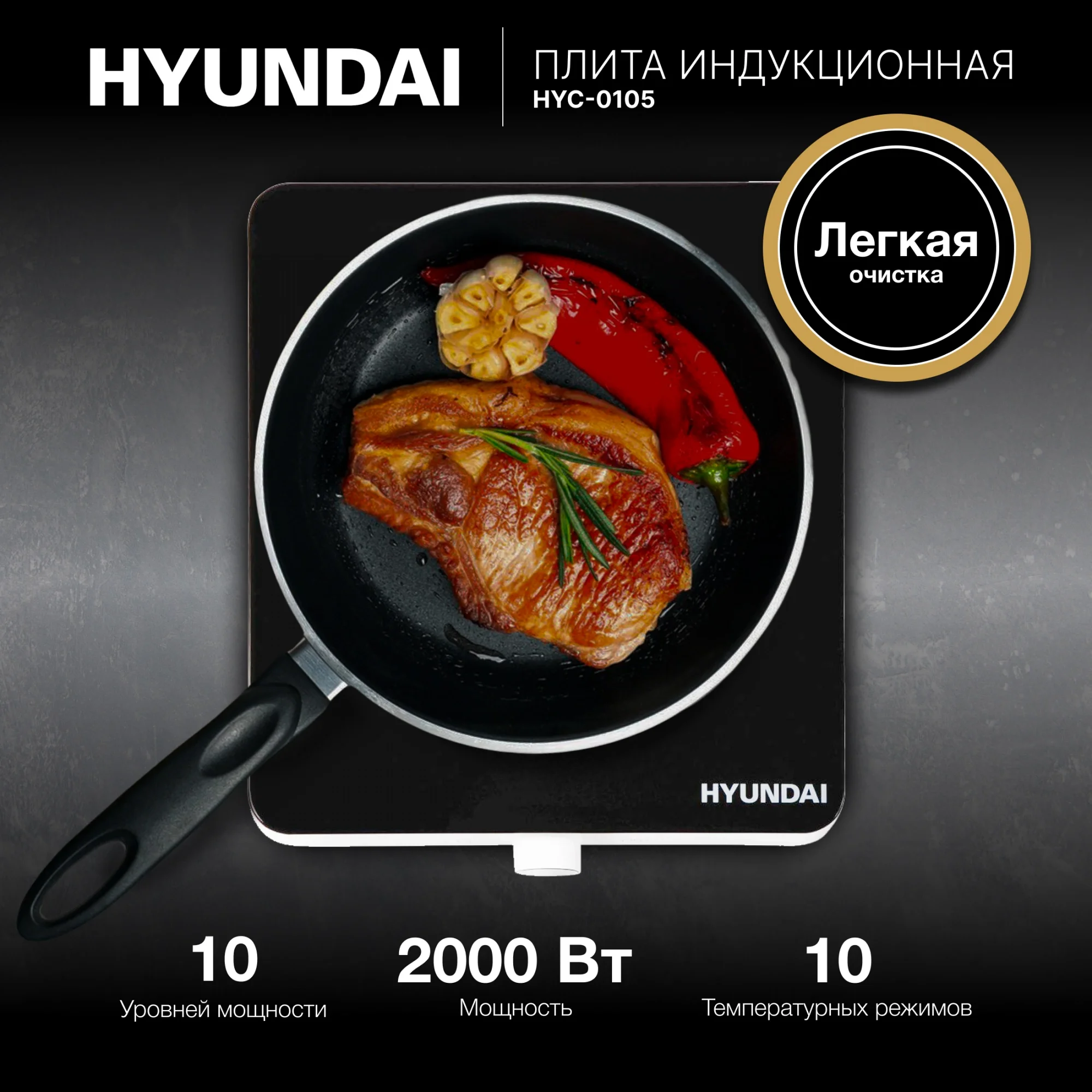 Плита индукционная Hyundai HYC-0105, белый, стеклокерамика