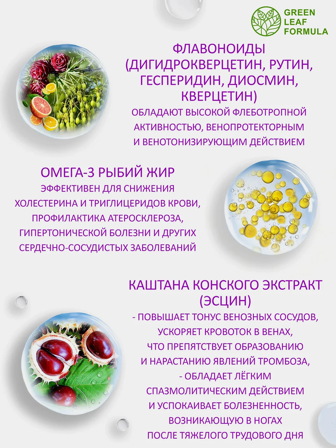 БАД Green Leaf Formula VENAPRONT, для профилактики варикоза ног, 60 капсул