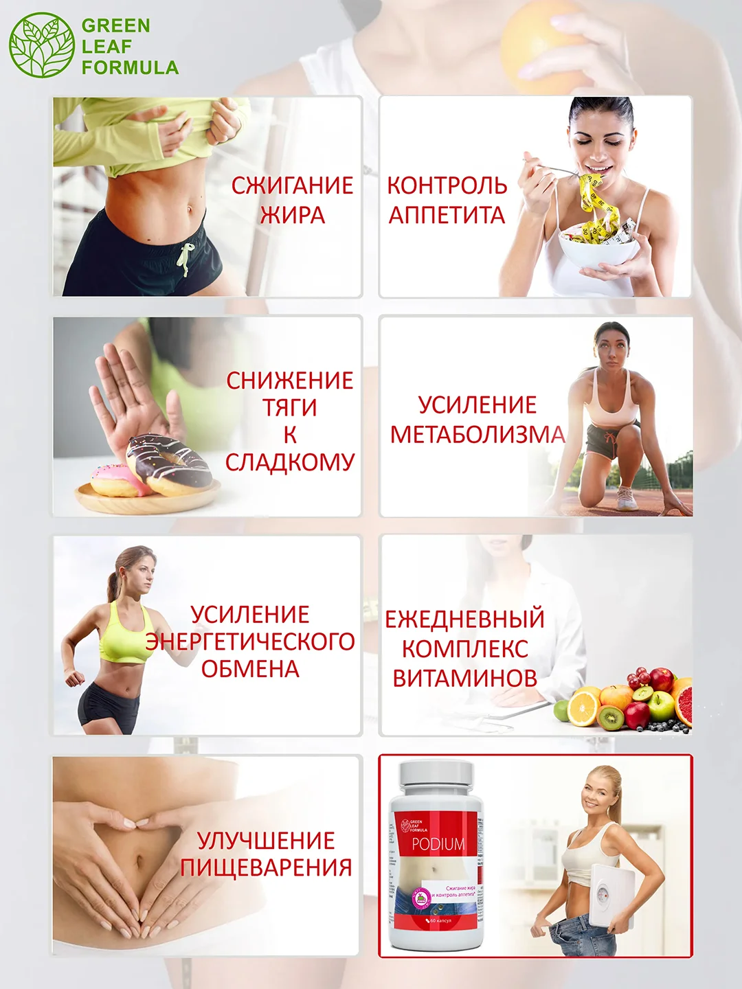 Таблетки для похудения Green Leaf Formula PODIUM, 60 капсул