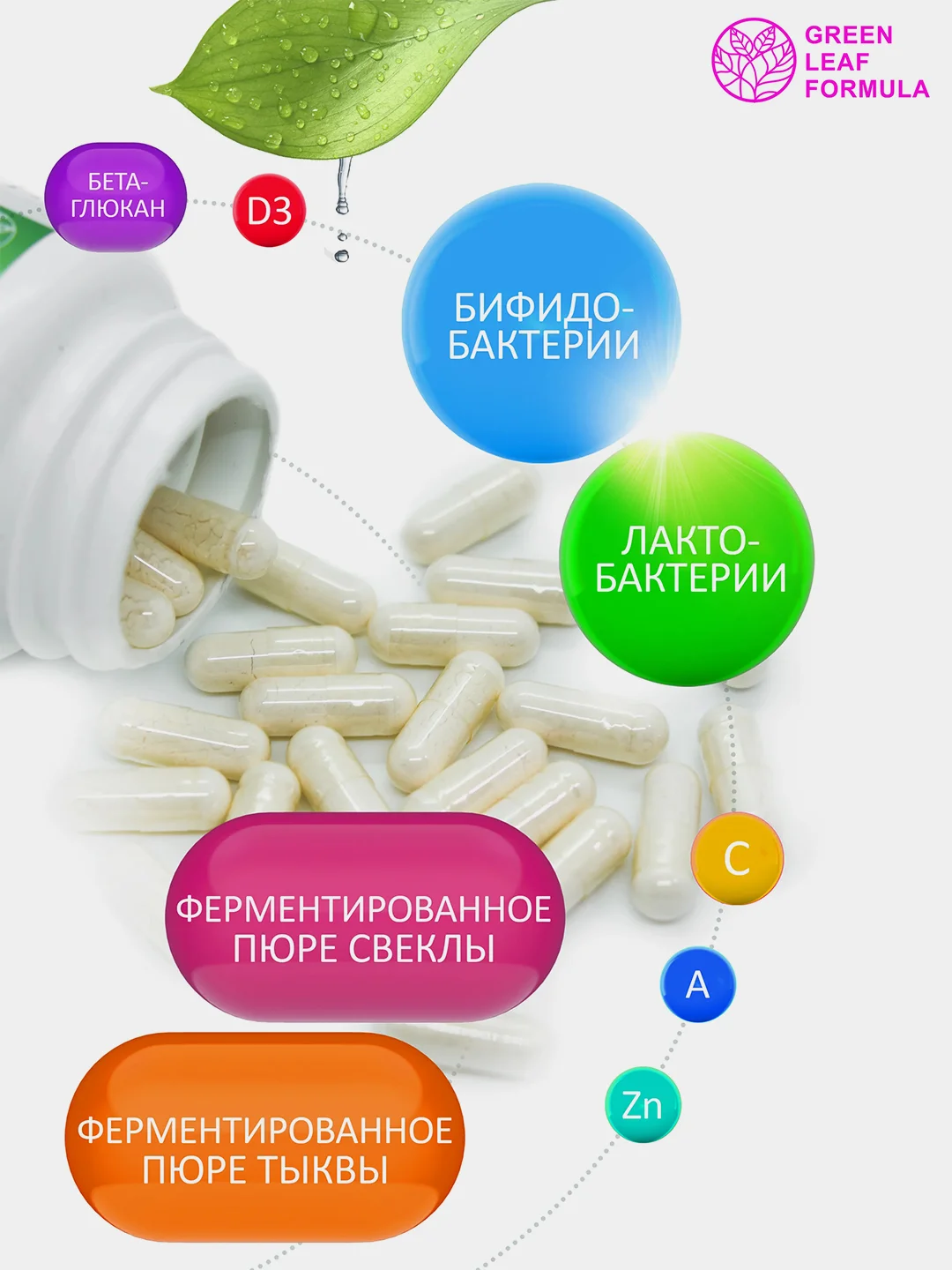 Пробиотики для детей Green Leaf Formula, от 3х лет, для иммунитета и жкт, 60 капсул