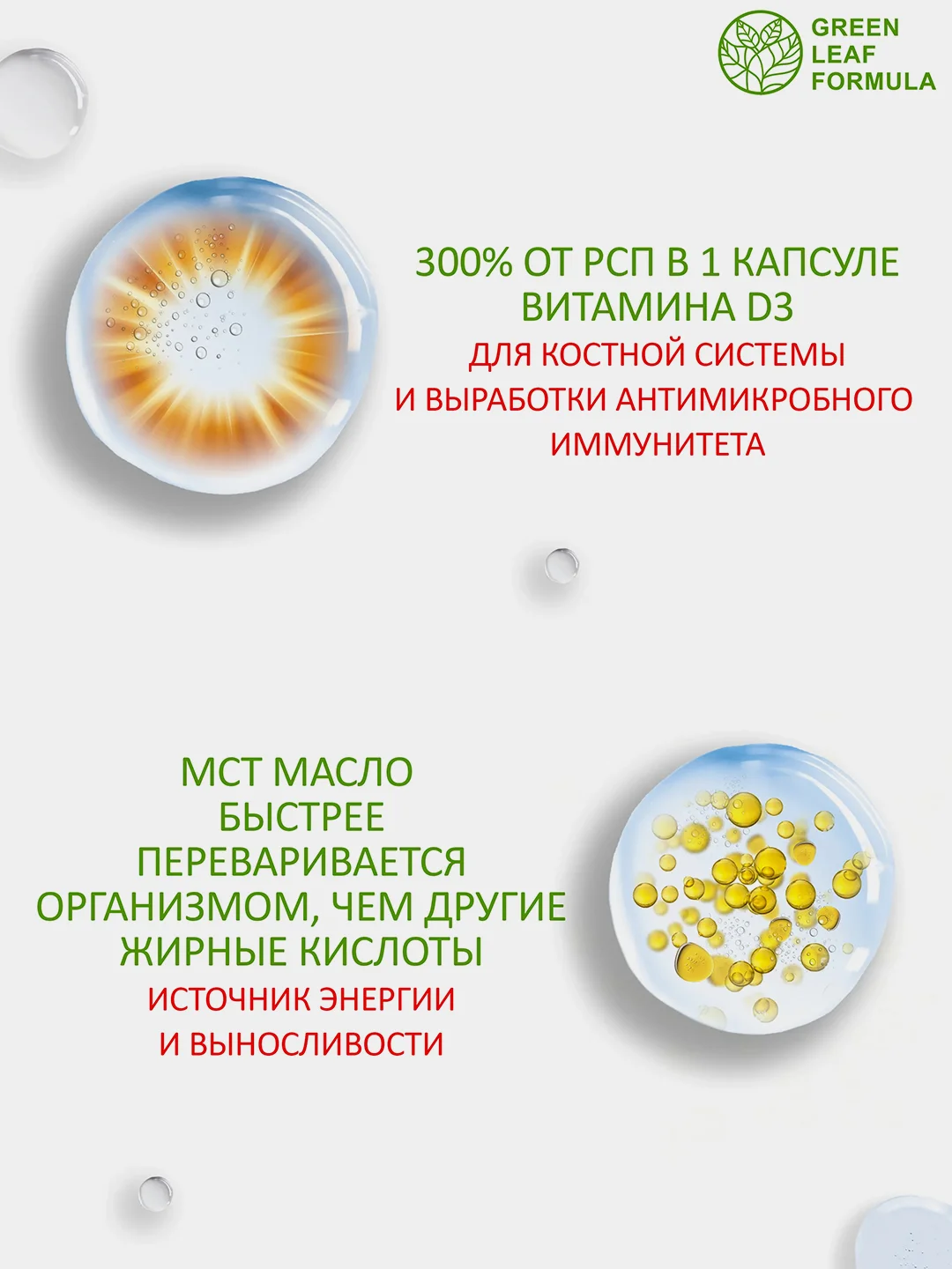 Витамин Д3 Green Leaf Formula, 600МЕ, с маслом МСТ, 30 капсул