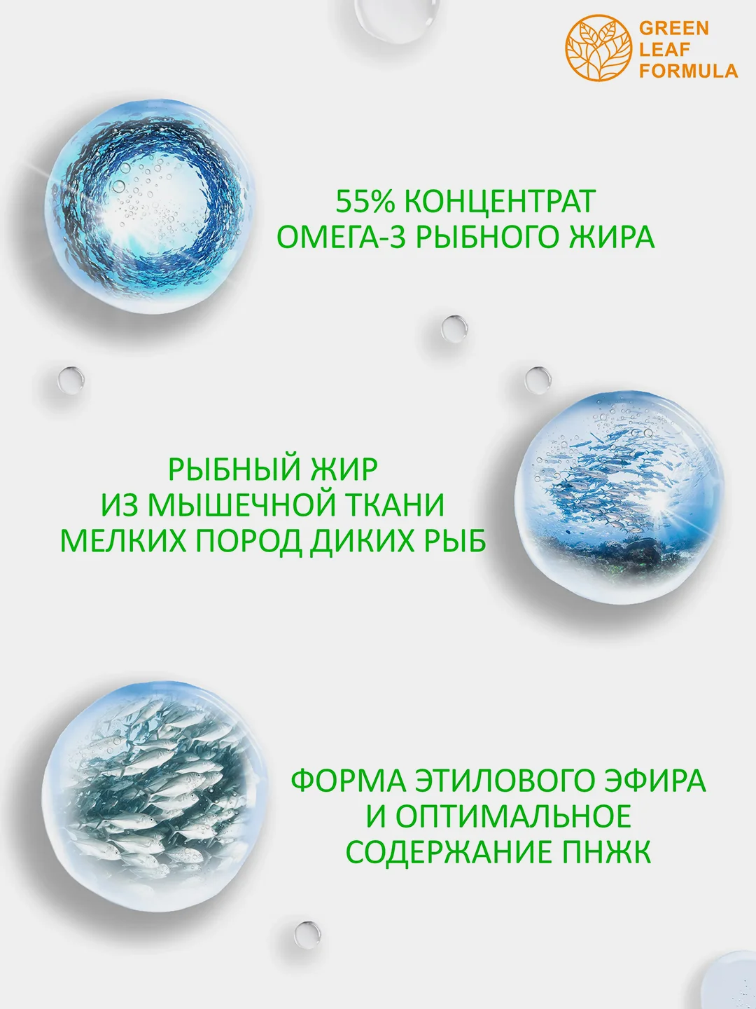 БАД Green Leaf Formula Vegan ОМЕГА-3, витамины для детей от 3 лет и взрослых, 60 капсул