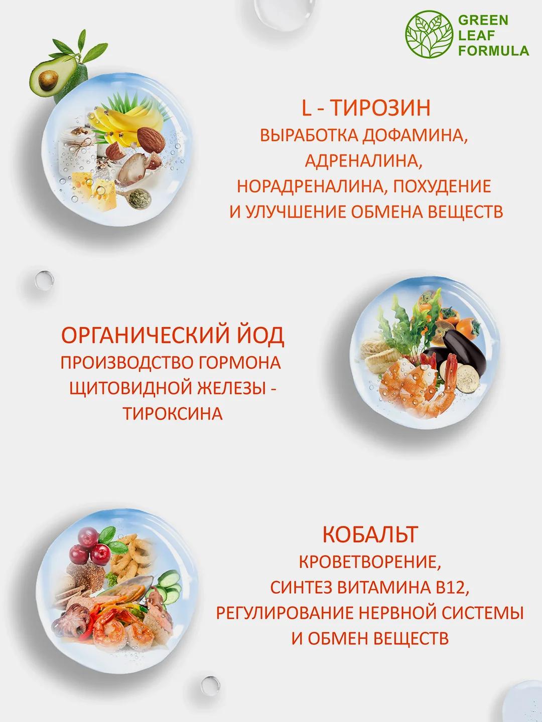 БАД Green Leaf Formula L-тирозин 500, с йодом и кобальтом, 60 капсул