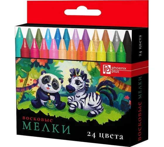 Разноцветный мелки восковые Феникс+, 24 цвета, 88х8 мм