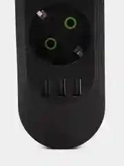 Черный удлинитель сетевой, фильтр 3 метра, 3 розетки с 3 USB портами и кнопкой