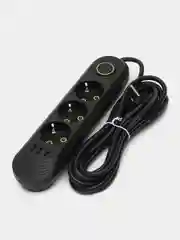 Черный удлинитель сетевой, фильтр 3 метра, 3 розетки с 3 USB портами и кнопкой