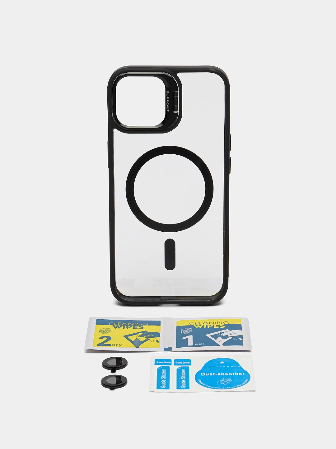 Черный чехол с подставкой и защитой камер для iPhone Айфон 11, 12, 13, 14, 15, Pro, Pro Max, Plus