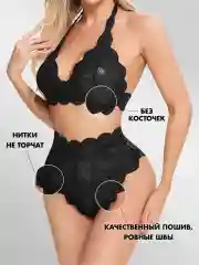 Черный комплект женского эротического кружевного  нижнего белья
