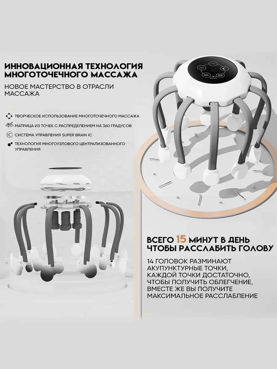 Массажер для головы, электрический, вибрационный, SBX MZ-HM155, черно-белый
