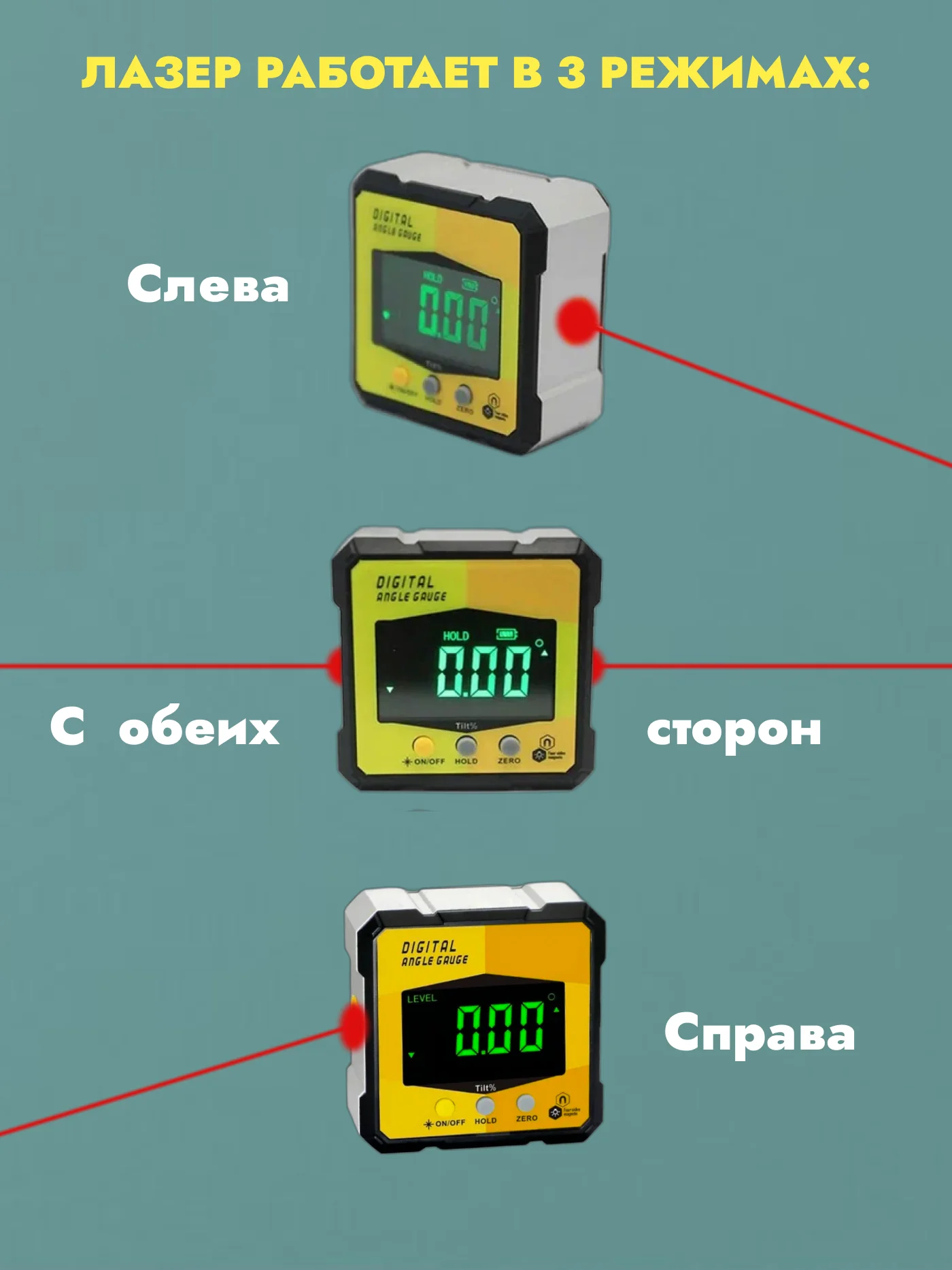 Угломер лазерный электронный магниты по 4 сторонам IP 54 строительный уровень инклинометр