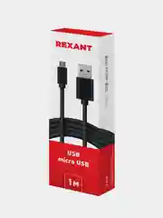 Кабель REXANT, USB-A, micro USB, ПВХ, черный, 1 А, 1 м