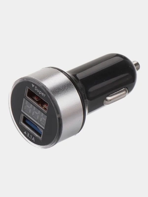Автозарядка в прикуриватель REXANT, 2хUSB, с дисплеем, АЗУ, 1000+2100 mA, серебристая