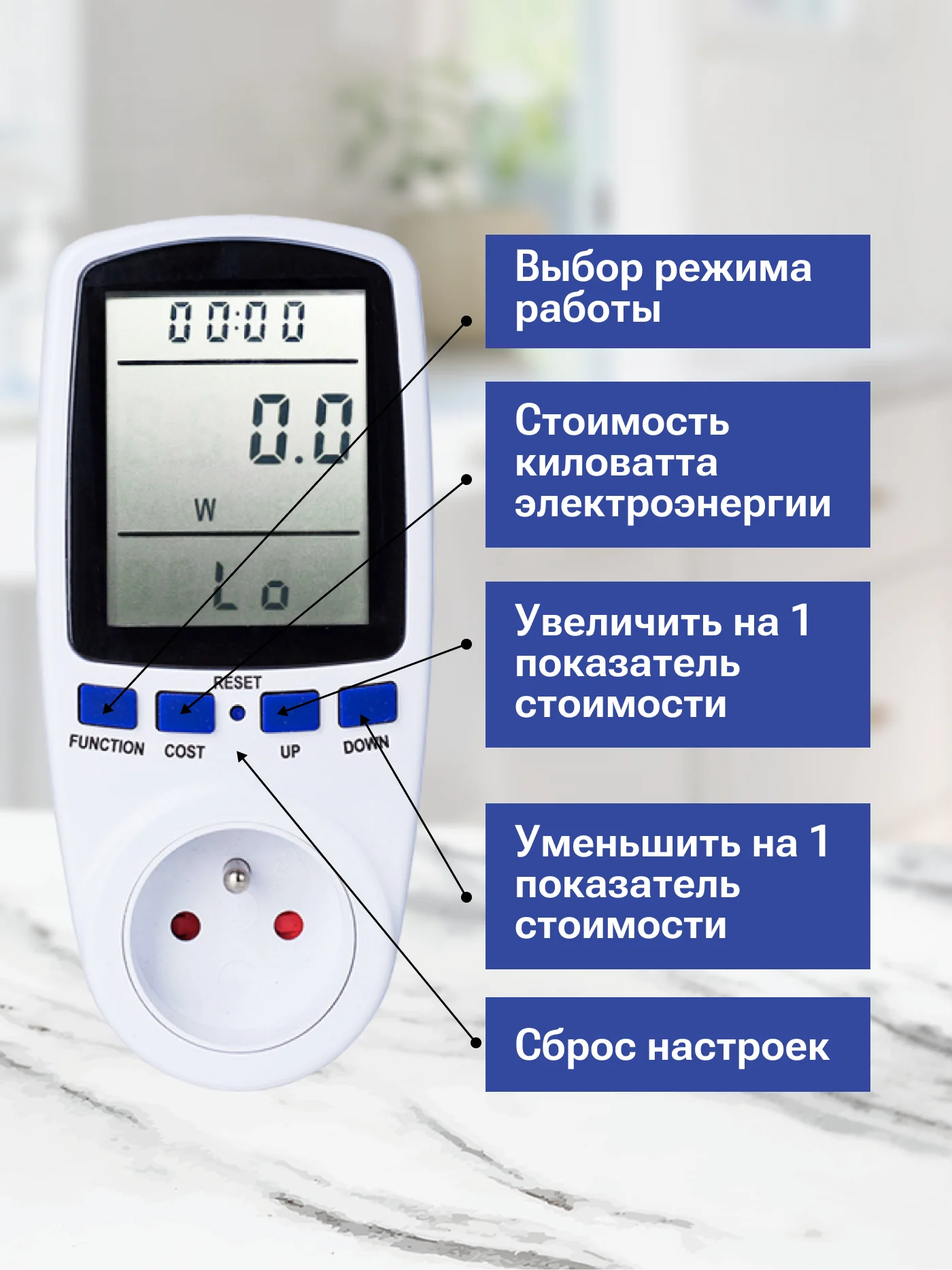Ваттметр мультимер бытовой цифровой, измеритель мощности, сила тока до 16А