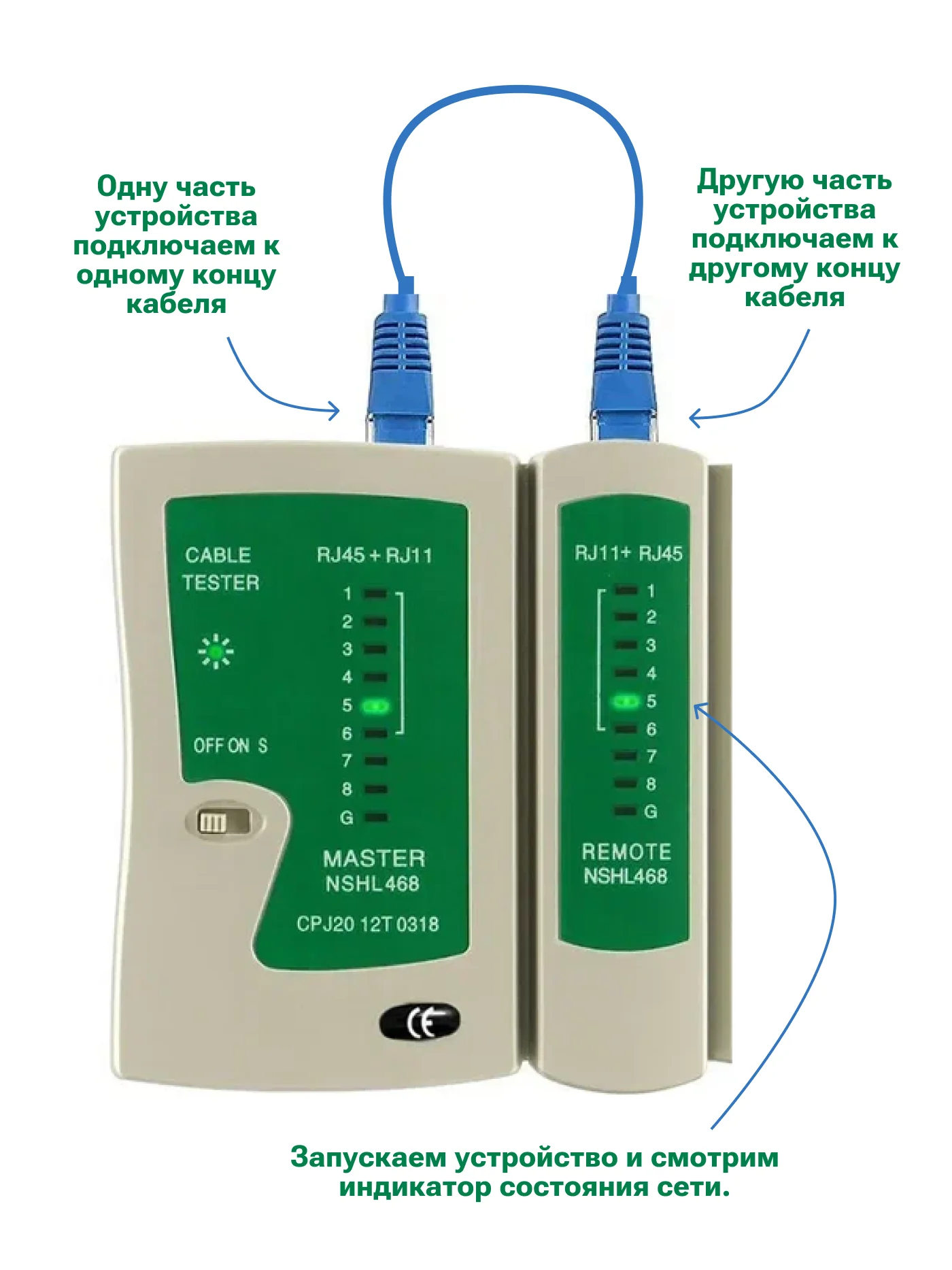 Тестер сетевого кабеля LAN RJ-45, RJ-12, Кабельный Lan тестер, витой пары, интернет кабеля
