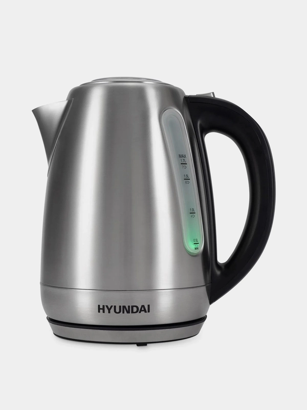 Чайник Hyundai HYK-S8408, 1.7л, 2200Вт, серебристый матовый/черный