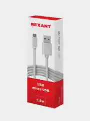 Кабель REXANT, USB-A, micro USB, 1А, ПВХ, белый, 1,8 м