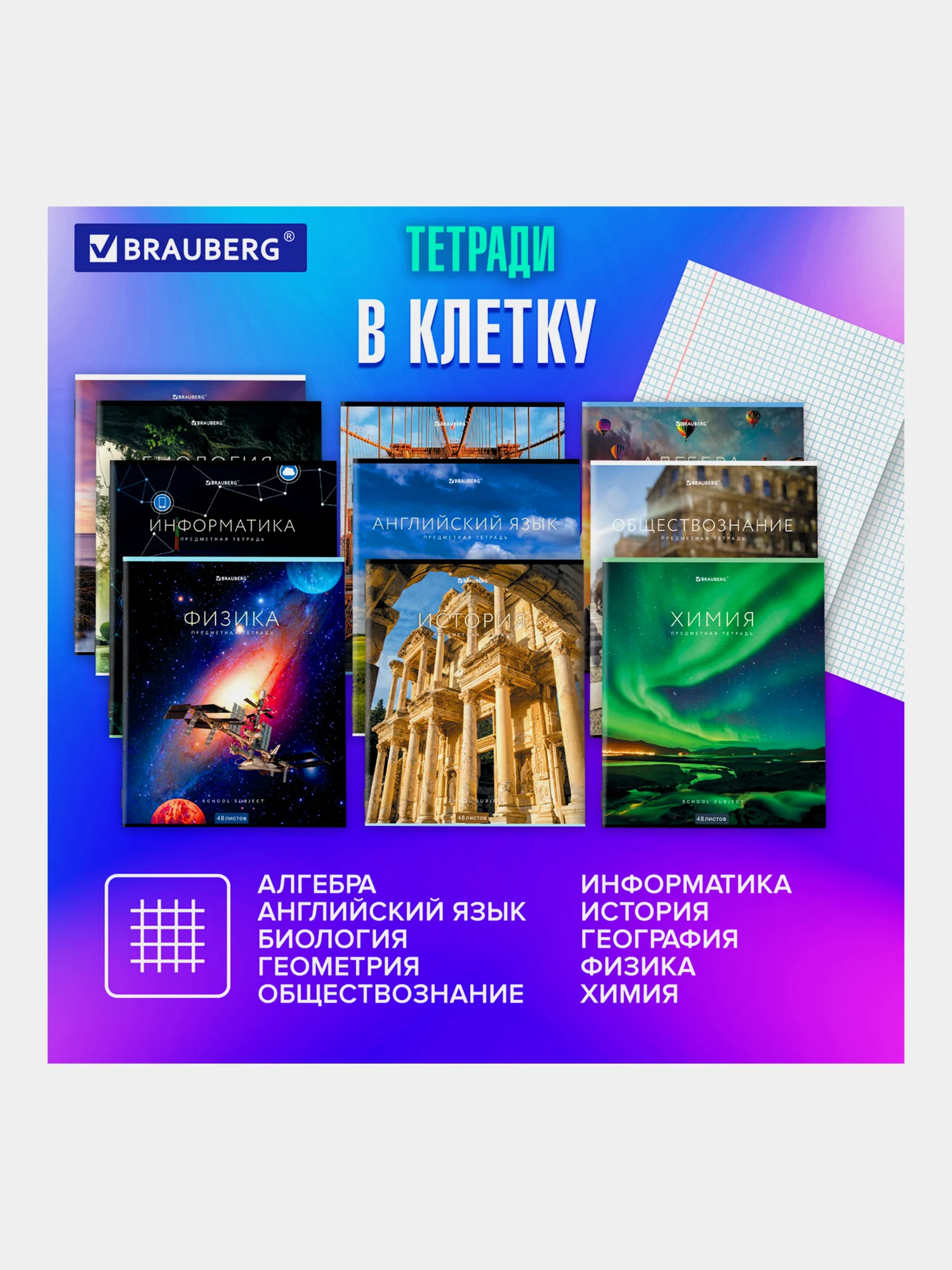 Тетради предметные школьные, в клетку / линейку, Комплект 12 Предметов, Классика New, 48л